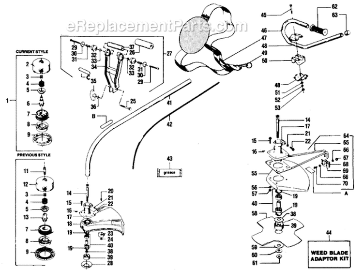 Page B Diagram and Parts List for XR-75  Weed Eater Trimmer